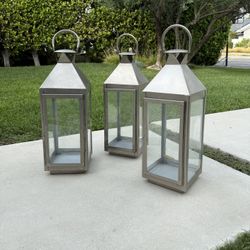 Pottery Barn Stainless Steel Lanterns – Set of 3 (22” Tall)