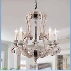 Farmhouse Weathered Wood Chandelier, French Country Empire Pendant RETAIL $229