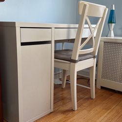College Dorm White Computer Desk And Chair
