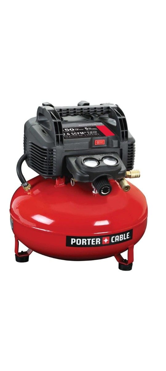 Air Compressor 6-Gallon, Pancake, oil-free pump for long life and no maintenance Hose Included