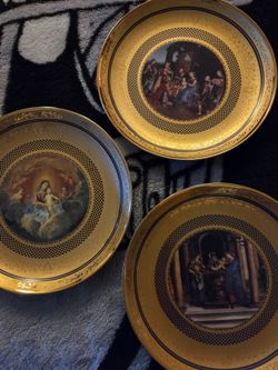 Set of 3 Gold Trim Religious Decorative Plates