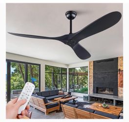 60 Inch Ceiling Fan NO Light with Remote, 3 Blade ABS Black Ceiling Fan, 6 Speeds Quiet DC Motor Exterior Fan, Indoor Outdoor Ceiling Fan for Living R