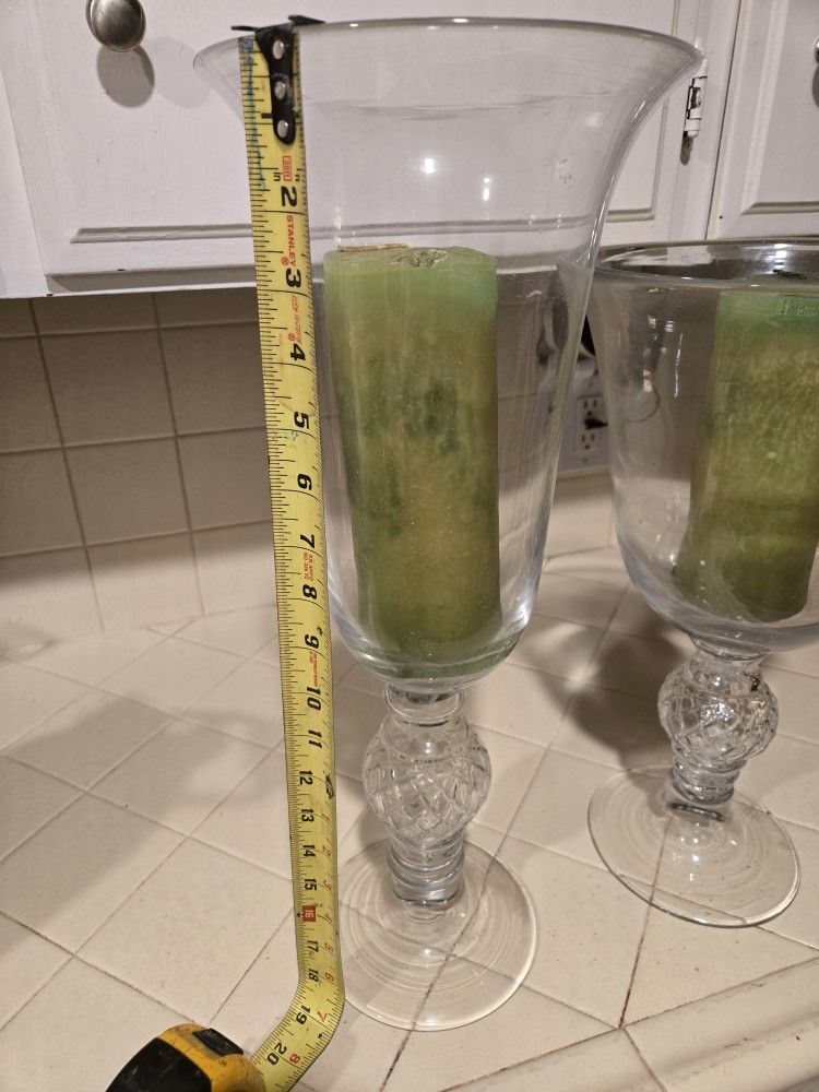 2 Glass Candle Holders With Candles