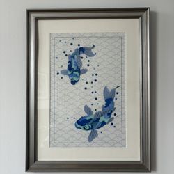Framed Koi Fish Watercolor Print – Serene Blue Tones