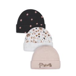 Gerber Organic Cotton Baby Girl Princess Cap, 3 Pack