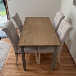 Wooden Table Set With 4 Tufted Chairs