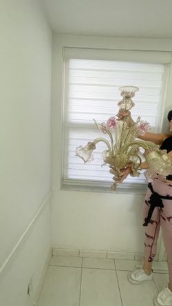 Venetian Chandelier Rosseto Pink Flowers Original Murano Glass