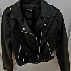 New LOOK | Black Leather-Look Biker Jacket