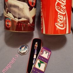 Coca-Cola Tin, Polar Bear Tin, Magnet and Pen Collection 