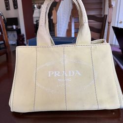 Prada Yellow Capana Hand Tote Bag Canvas Authentic