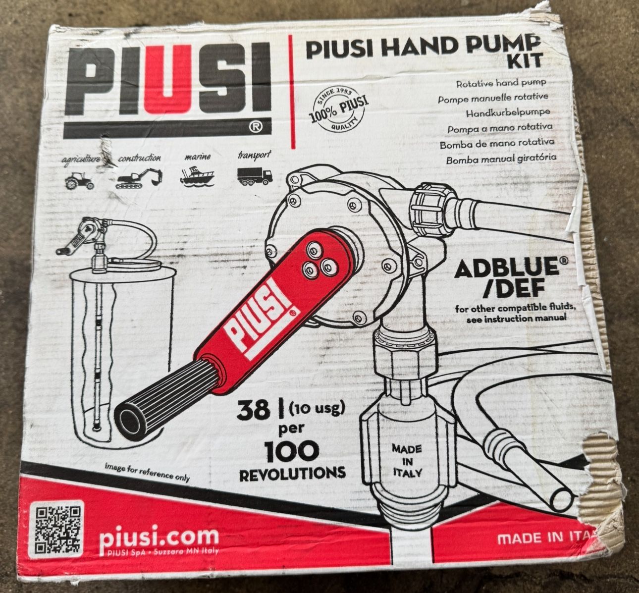PIUSI 53DR85 Hand Operated Drum Pump For 55 Gallon Container Size w/ Hose
