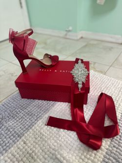 Red Heeled Sandal with Tulle Bow and matching Sash