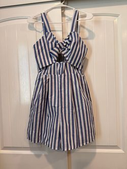 Blue Stripe Bow Romper