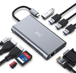 USB C Hub Triple Display Latest 11 in 1 USB C Adapter Docking Station Dual 4K HDMI+VGA 4 USB Ports 100W Power Delivery Ethernet Port SD/TF Card Compat