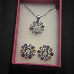 Sterling Silver Multi-Color Swivel Necklace Set
