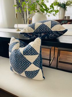 Threshold blue patchwork paisley reversible pillows-new