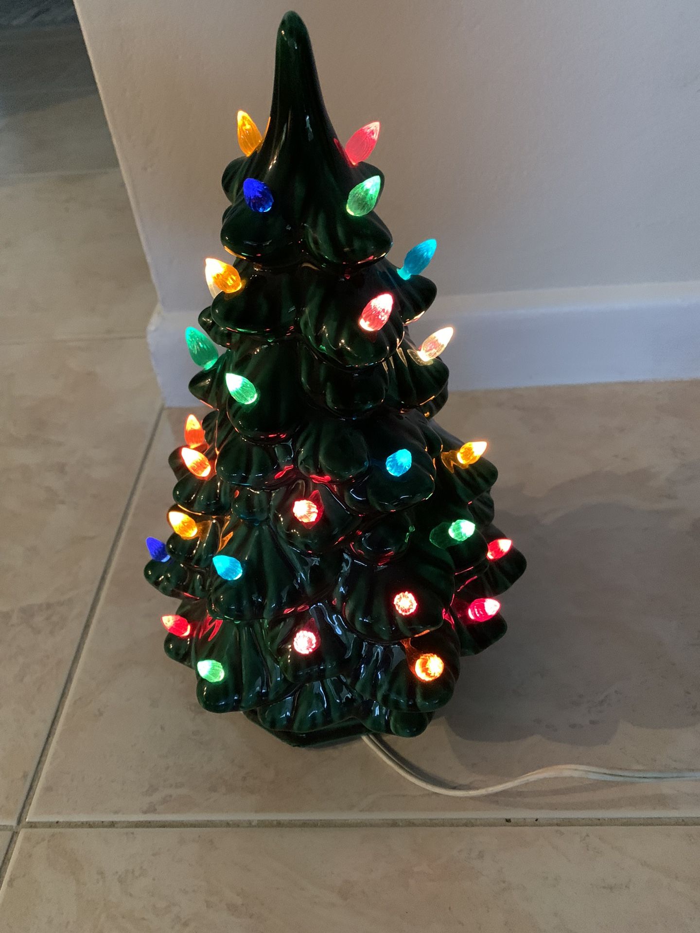 13” Ceramic Christmas Tree With Bulbs