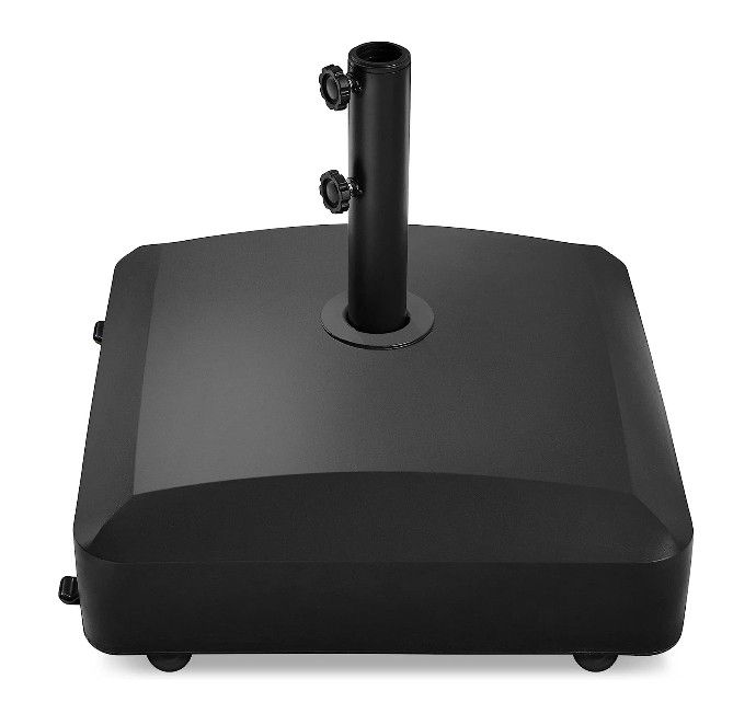 123lb Capacity Fillable Mobile Umbrella Base Heavy Duty Market Stand for Patio Deck Poolside w/4 Wheels 2 Locks Wind Resistant Design Black