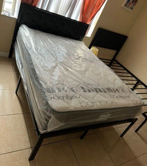 NEW MATTRESS QUEEN SIZE PLUSH AND BOX AND BEDFRAME