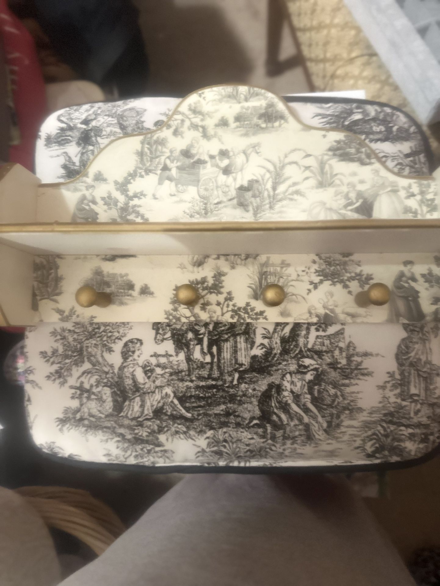 French Toile Shelf And Matching Pillow Chair Pad 