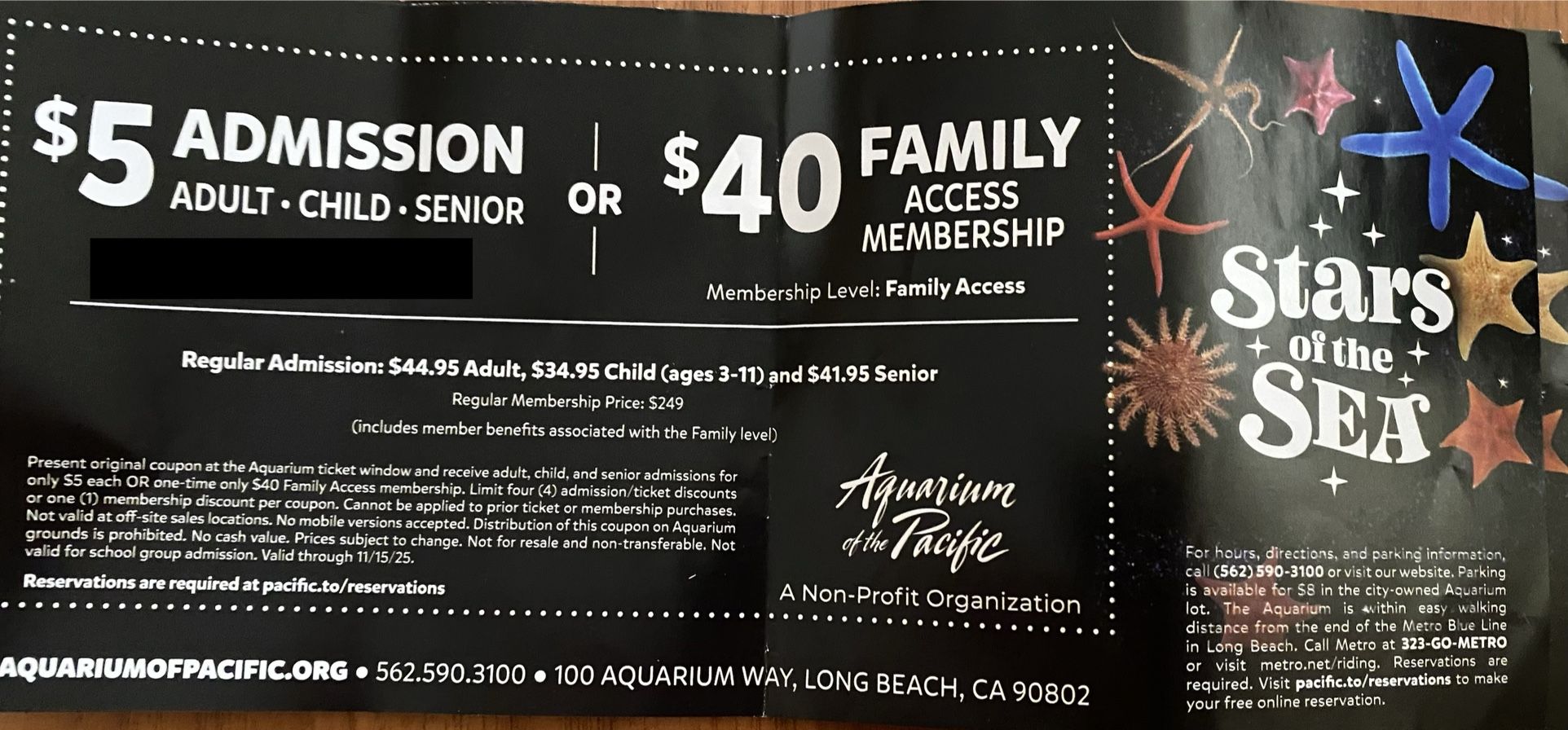 Aquarium Of The Pacific Coupon (PLEASE READ DESCRIPTION)