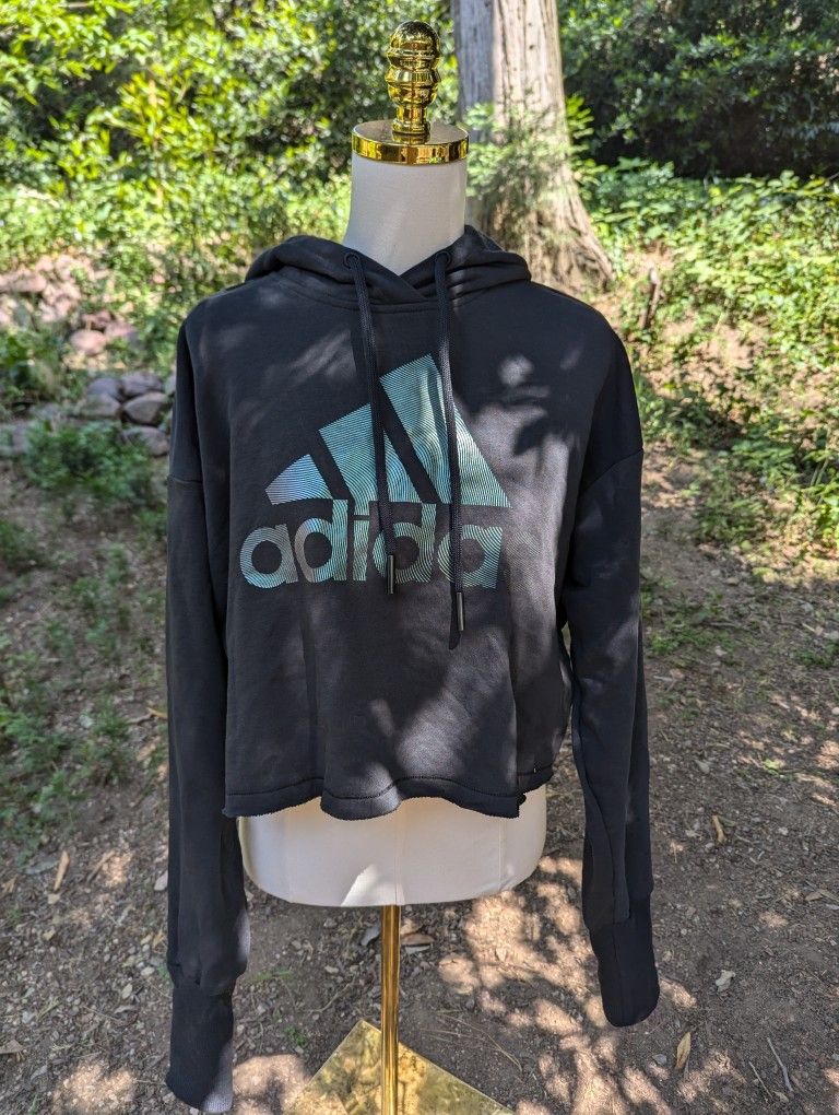 NWT Women's Adidas Black Crop Hoodie with Logo