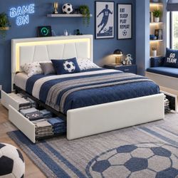 ✨ BASE DE CAMA QUEEN SIZE CON LUCES LED Y ALMACENAMIENTO – $145 ✨