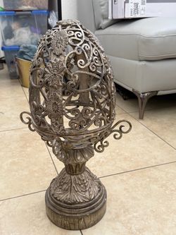 Decorative Metal Filigree Egg on Pedestal