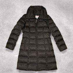 Small Nautica Lightweight Black Mid-Length Puffer Coat 50% Down/Feather NO HOOD