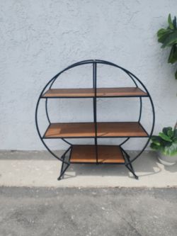 Round Metal and Wood Bookshelf