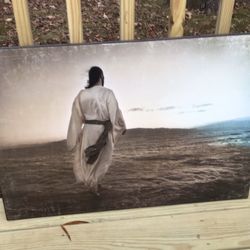 Jesus Walking On Water Painting On Wood Canvas  30” W X 18” H