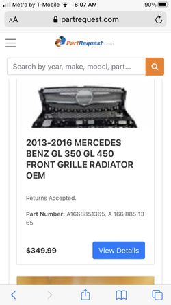 2013 To 2016 Mercedes Benz Gl350 Or Gl450 Oem Grill