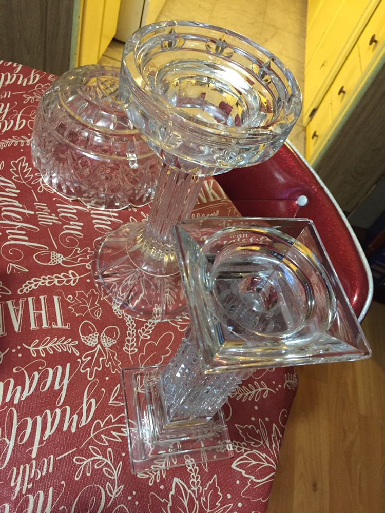 3 Piece Crystal Candle Holder Set- 2 Small Chips