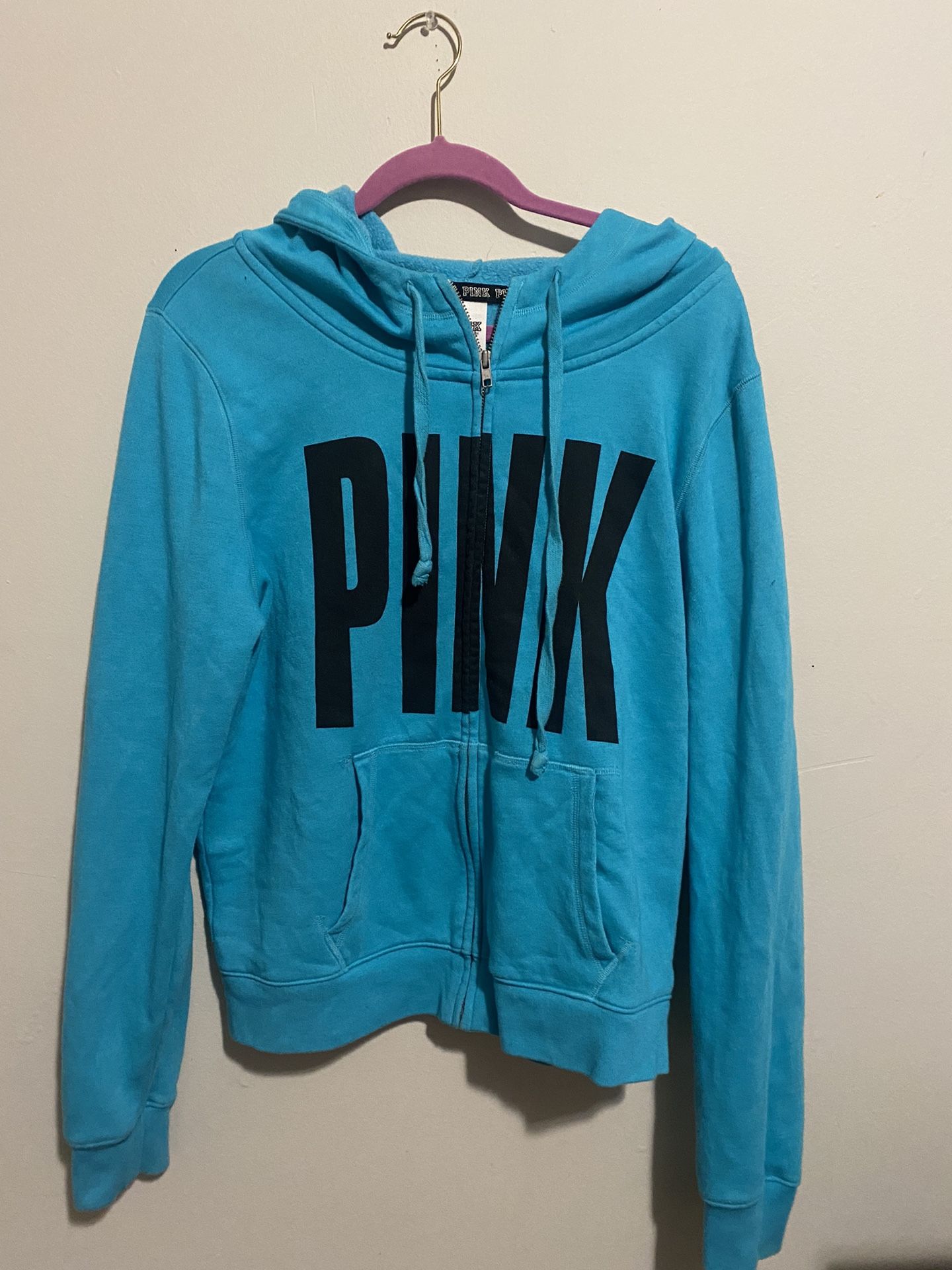 PINK by Victoria’s Secret Blue Full-Zip Hoodie Sweatshirt – Size L (Large / G)