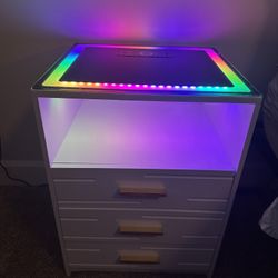 BRAND NEW BUILD: Set of 2 Modern White High Gloss Nightstand with Wireless Charging Station & LED for Bedroom RGB Dimmable Auto Sensor & USB & Type-C 