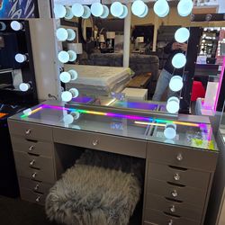 Brand New Vanity Set Grey Color LED Light In Drawers XL Hoñlywood Mirror Bluetooth Speaker $899