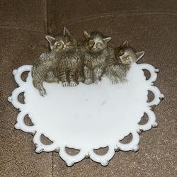 Vintage Milk Glass Cat Dish