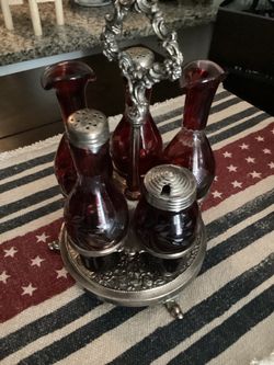 Ruby Glass cruet set