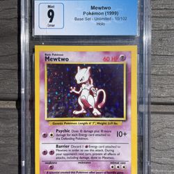 1999 Pokemon Set Unlimited Mewtwo Holo Rare Square Cut Error #10/102 CGC 9