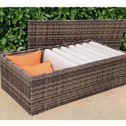 A104 Outdoor 1Piece Rectangle Table Rattan Patio Storage For Sofa, Blankets, Gray/Dark Gray/Light Gray 49 x 25 x 16 Inches                            
