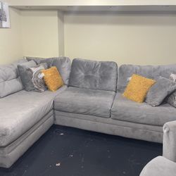 Grey Sectional With Swivel Chair