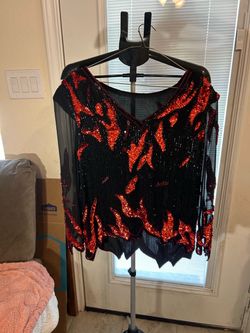 Black and Red Sequin Beaded Top