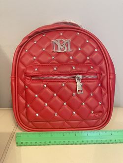 Badgley Mischka Mini Studded Backpack Red. Vegan Leather. NWT