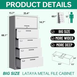 🥨4 Drawer File Cabinets for Home Office,Metal Lateral Filing Cabinets with Lock,Hanging Files Letter/Legal/F4/A4 Size (Grey & White)