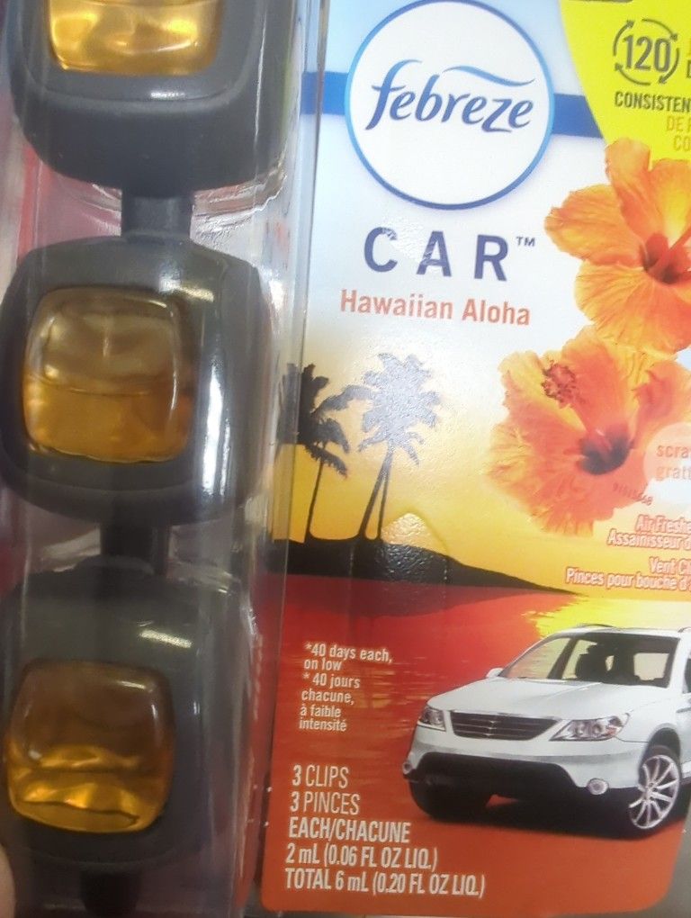 Febreze Hawaii Aloha Floral Scent 3 Pack FOR CAR VENT (Each Clip Last Up To 40 Days) Adjustable Settings Rare Vacation Scent 
