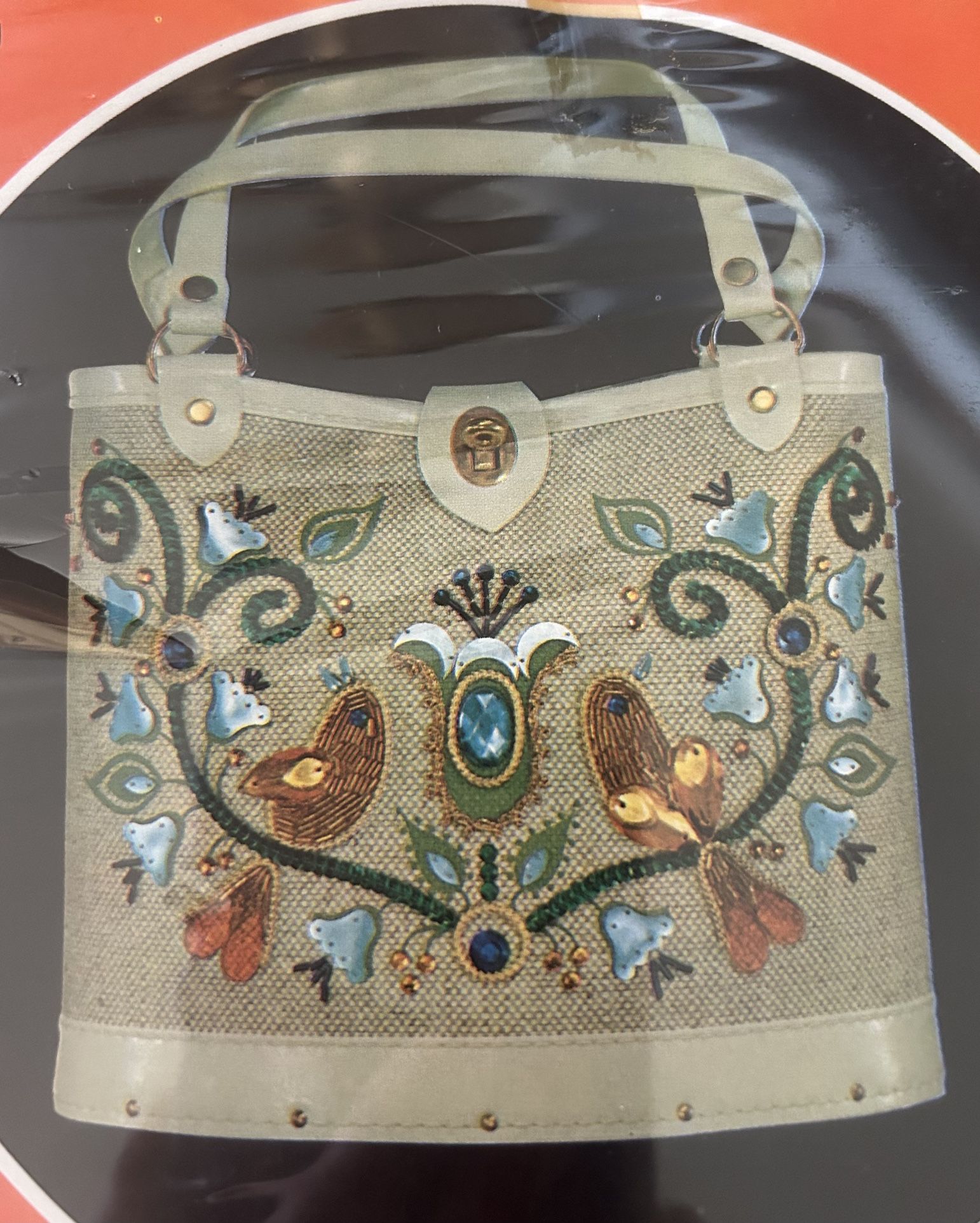 Vintage 60’s Jewel Tone “Love Birds” #757 Purse Mini Bag~General Crafts Kit~NOS