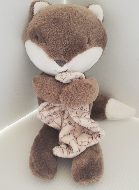 Carters Just One You Baby Brown FOX Security Blanket Rattle Plush Lovey Soft Toy