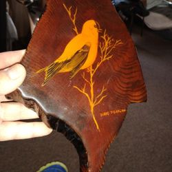 Vintage Hand Painted Cardinal On A Branch Clear Coat Beautiful 1 Ft Tall 