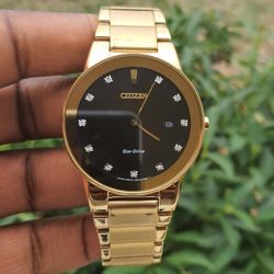 Citizen Axiom Mens Diamond Accent Gold Tone Stainless Steel Bracelet Watch Au1062-56g