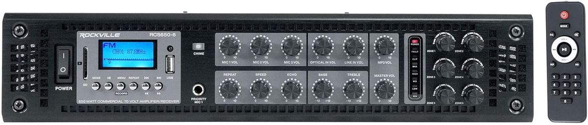 Rockville RCS650-6 650 Watt 6-Zone 70V Commercial Amplifier #4238P R9